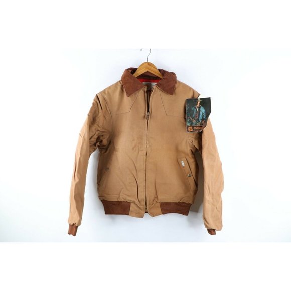 NOS Vtg 90s Carhartt Mens Medium Spell Out Quilt Lined Bomber Jacket Brown USA